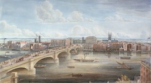 En annan vy av New London Bridge, som visar västfronten, tittar mot Southwark och ger en avlägsen vy över Surrey, 1838